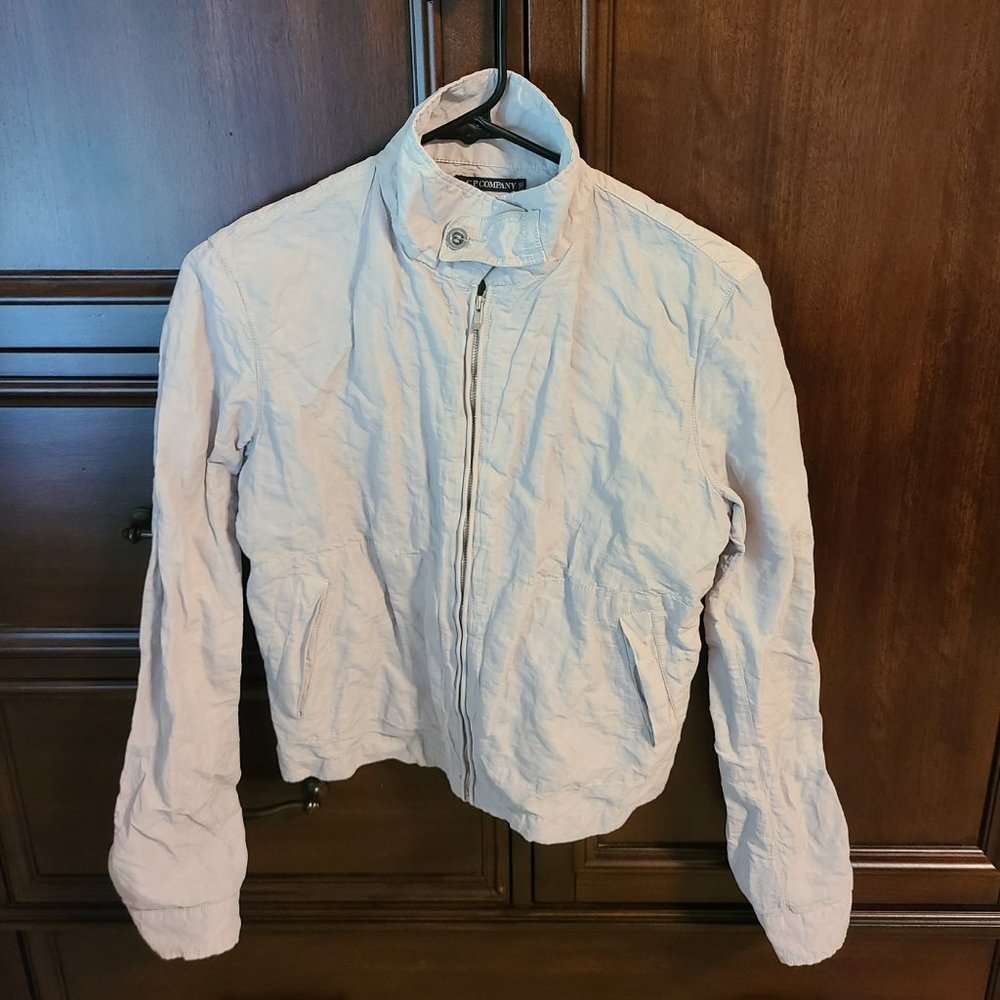 Women’s CP Company Cropped Jacket with Crinkle Effect in Beige, Size S